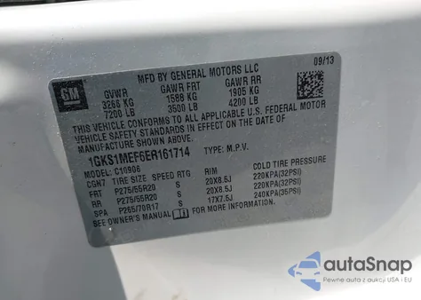 2014 GMC Yukon Xl 1500 Denali z USA, uszkodzony, nr VIN 1GKS1MEF6ER161714